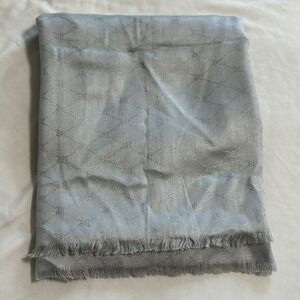 Nine West Silver Grey Monogram Jacquard Viscose Scarf Wrap Fringed Trim